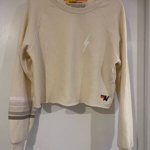 Aviator Nation Rugby Stitch Relaxed Cropped Crew Sweatshirt